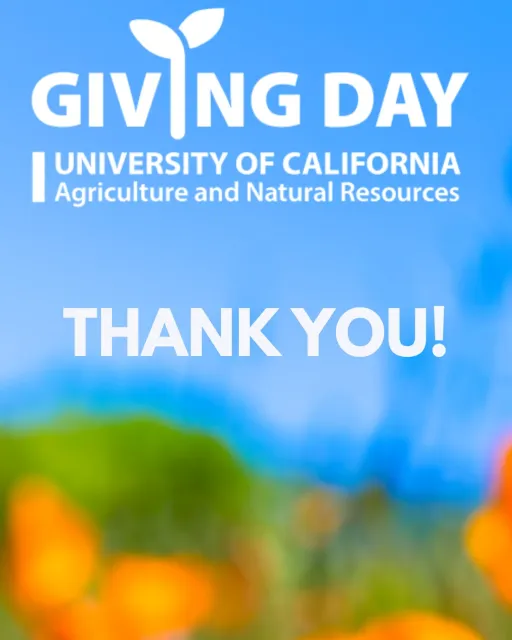Giving Day, UC ANR logo, Thank you on blue background