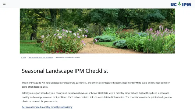 A screenshot of the Seasonal Landscape IPM Checklist (SLIC) home page.