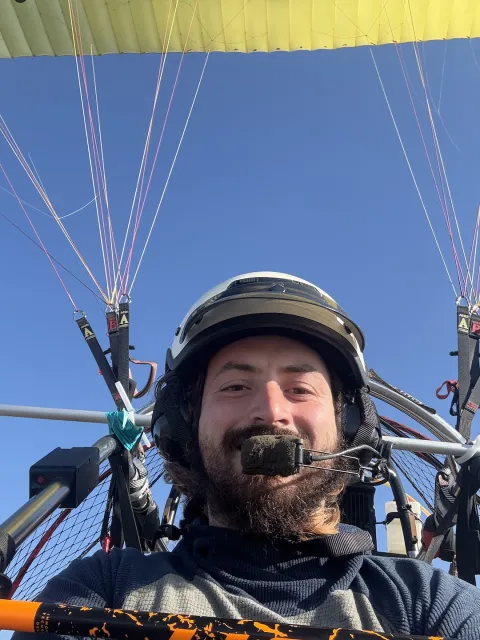 Peter Cogggan on a paramotor sampling flight.