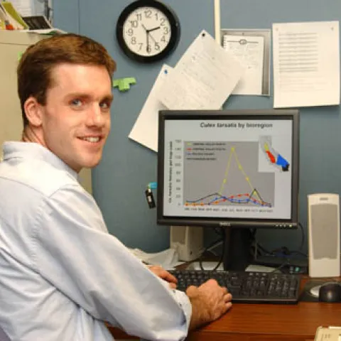 UC Davis mosquito researcher Chris Barker will speak on "Environmental Drivers of Large-Scale Spatial and Temporal Patterns in Mosquito Abundance and Virus Transmission in California” on Nov. 26 from 12:10 to 1 p.m. in 122 Briggs, UC Davis. (Photo by Kathy Keatley Garvey)