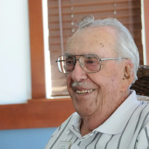 VERN BURTON, 85, relaxes at his home in Davis. He worked in the University of California system for 38 years. (Photo by Kathy Keatley Garvey)