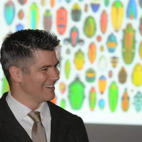 ARTIST Christopher Marley presented a talk on "Aesthetic Entomology" at the 58th annual meeting of the Entomological Society of America. (Photo by Kathy Keatley Garvey)