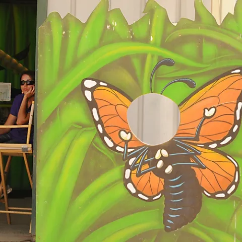 Monarch butterfly cutout in front of the Insect Pavilion at the Caifornia State Fair. (Photo by Kathy Keatley Garvey)