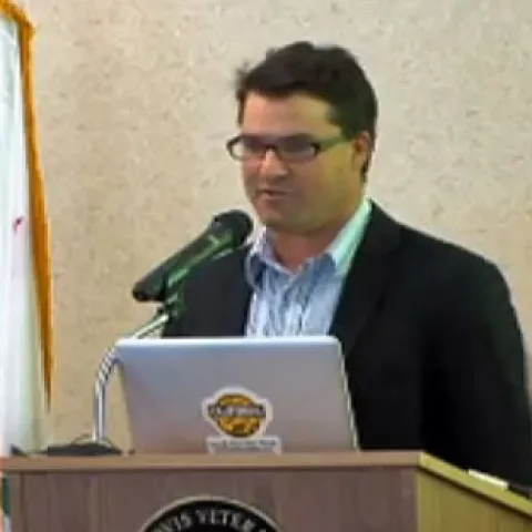 Farmer/dairy operator Dino Giacomazzi presents the keynote address at the CASI launch meeting Jan. 27, 2012