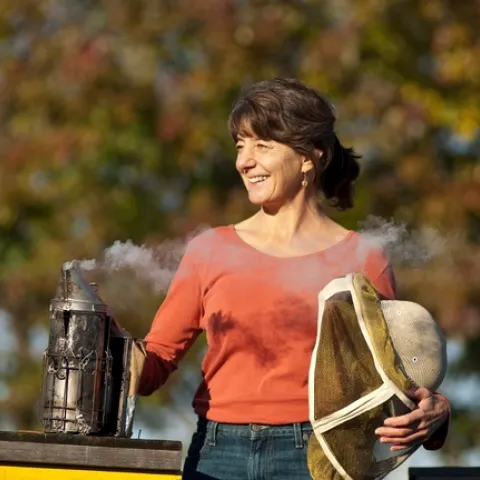 Bee scientist Marla Spivak of the University of Minnesota keynoted the first-ever UC Davis Bee Symposium. (Photo by Dan Marshall)