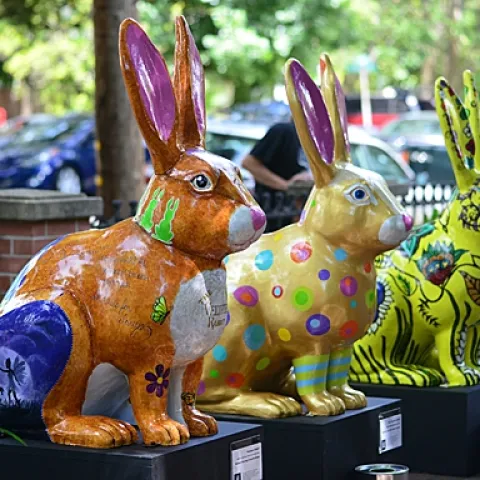 A line of jackrabbits in the Vacaville Museum courtyard. (Photo by Kathy Keatley Garvey)