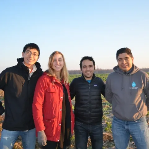 Graduate student group of Dr. Samuel Sandoval-Solis, Hydrology Cooperative Extension Specialist in the Department of Land, Air and Water Resources at the University of California, Davis, plus Alyssa DeVincentis, PhD Hydrology student and two other graduate students in the Sandoval-Solis lab visiting NRI Project study site in Five Points, CA on February 5, 2016