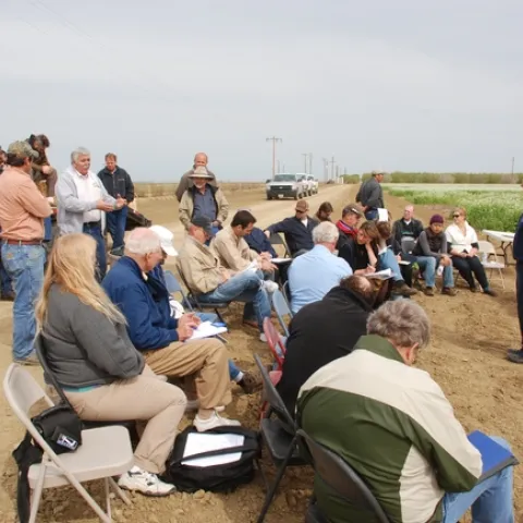 Farmers gather for training at a previous conservation agriculture field day. A half-day workshop titled 'Benefits of Soil Management for Farming Systems" will be held June 6, 2017, at the UC West Side Research and Extension Center in Five Points.
