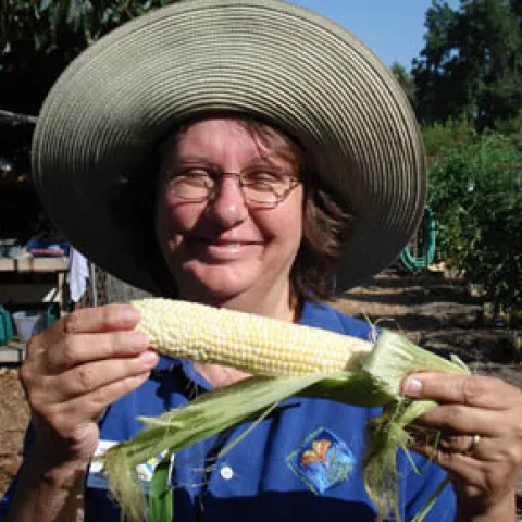 Showing off a full ear of corn