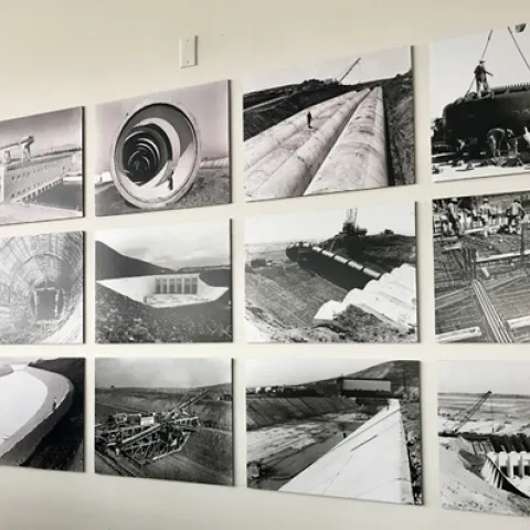 A view of part of Faletti’s exhibit on industrial photography and the Central Valley Project.
