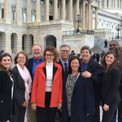 From left, Julia Rowe, Marjorie Duske, Keith Gilless, Kathryn Uhrich, Mike Mellano, Dina Moore, Glenda Humiston, Anne Megaro and Keith Nathaniel visited congressional offices in March to brief lawmakers and staffers on the latest UC ANR research.