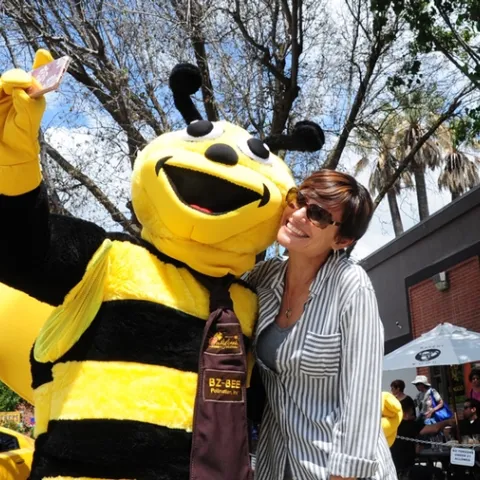 Miss Honey Bee, Benji Shade of Woodland Christian High School, takes a selfie with her teacher, Jessica Hiatt at the inaugural California Honey Festival in downtown Woodland. This year's festival is Saturday, May 5.
