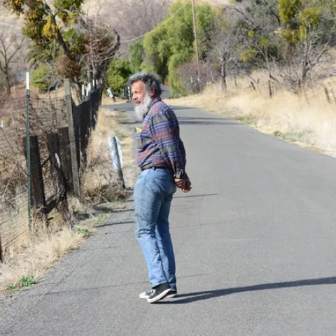Art Shapiro, UC Davis distinguished professor of evolution and ecology, counting butterflies in Gates Canyon, Vacaville, on Jan. 26, 2014. (Photo by Kathy Keatley Garvey)