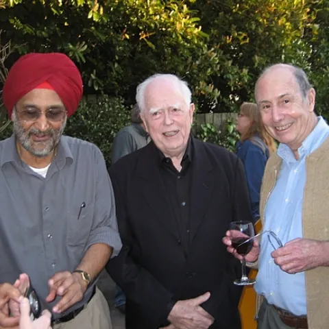 John Casida (center) with former graduate students Sarjeet Gill (left), now of UC Riverside, and Bruce Hammock of UC Davis. This image was taken at UC Berkeley in 2016.