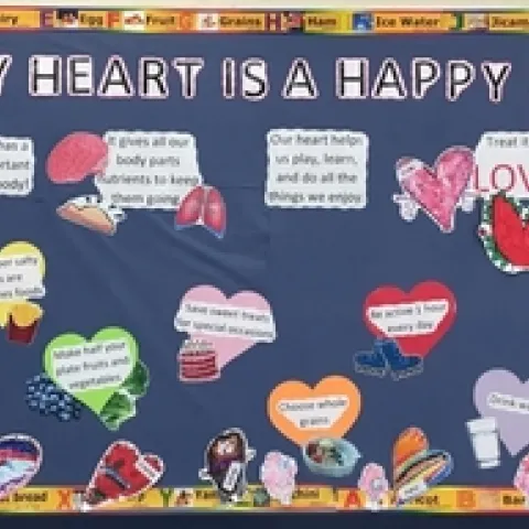 Artwork created by kindergarten, first, and second grade that promotes heart health!
