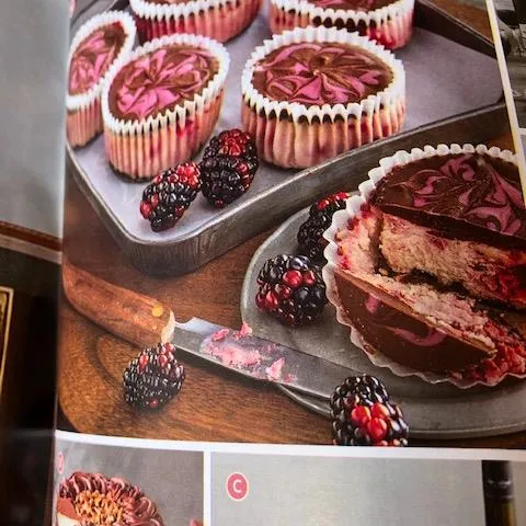 Heavily reverted blackberries depicted in high end holiday retail catalog.