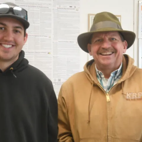 Steve and Ben Beck of Kings River Produce of Hanford, CA visit the NRI Project field in Five Points, CA, February 22, 2019.