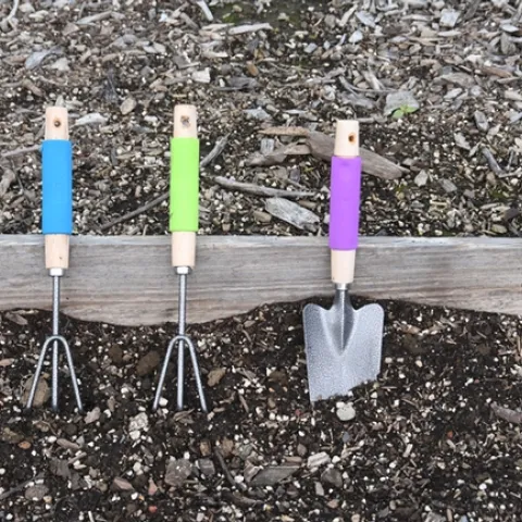 Gardening tools for youngsters at the UC Davis Häagen-Dazs Honey Bee Haven, located on Bee Biology Road, west of the central campus. A Junior Bee Gardeners' Day is set from 9 a.m. to 10:30 a.m. on Saturday, March 30. (Photo by Kathy Keatley Garvey)