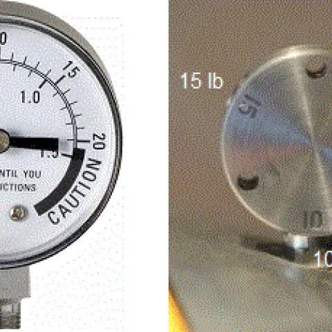 An example of a Pressure: canner gauge and and adjustable weight