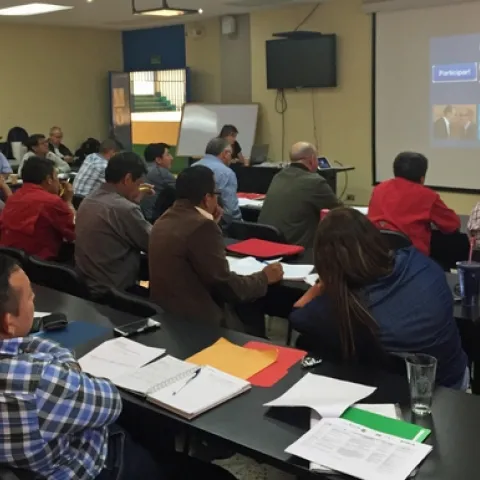 UC ANR vise provost Mark Bell leads a classroom discussion in Guatemala.