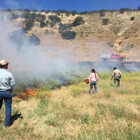 Workshop participant learning how to use a drip torch.