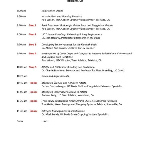 2019 IREC Field Day Agenda