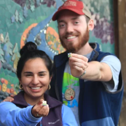 2019 Pasadena City College graduates Ethan and Elexis show off their California Naturalist pins.
