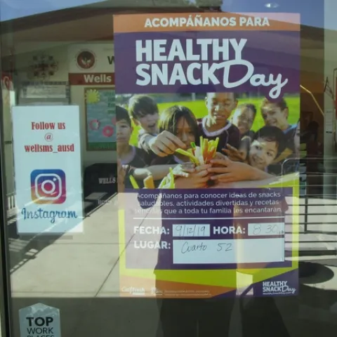 Healthy Snack Day poster at Wells Middle School