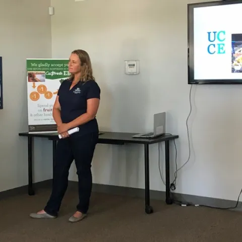Congressman Carbajal and Andrea Keisler discuss UC Master Food Preserver home food preservation lessons for CalFresh participants in San Luis Obispo County.