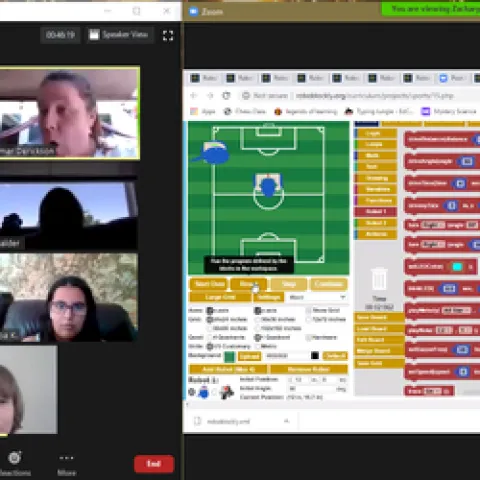 4-H virtual code camp activity - using robockly.com to program robots to play soccer.