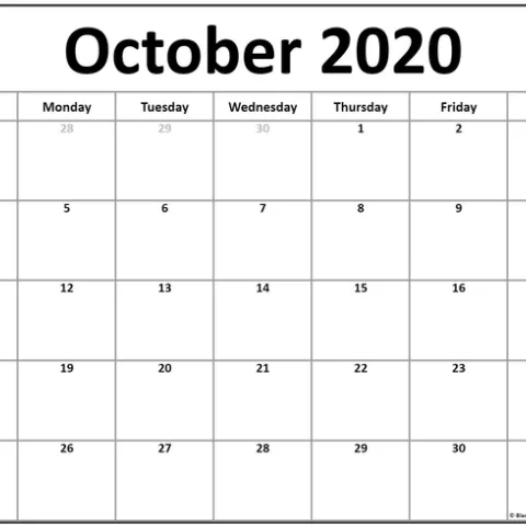 It's Oct 2020. (blankcalendarpages.com)