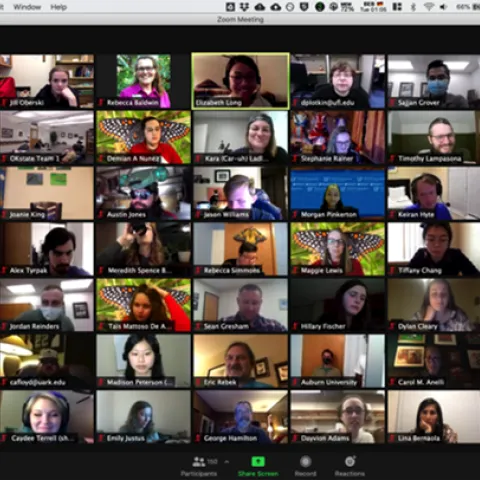 UC Davis doctoral student Jill Oberski captured this screen shot at the finals. She is top row, second from left.