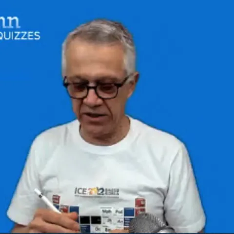 UC Davis Distinguished Professor Walter Leal organizing the Eric Conn Biochemistry Games. (Screen shot)