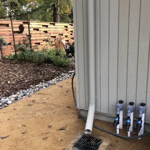 Rooftop downspouts can be moved to grassy or landscaped areas, away from impervious paths and driveways.