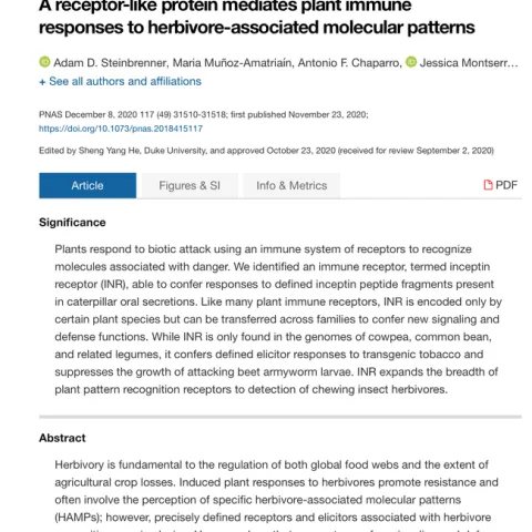 A screen shot of a PNAS publication written by Adam Steinbrenner and colleagues.
