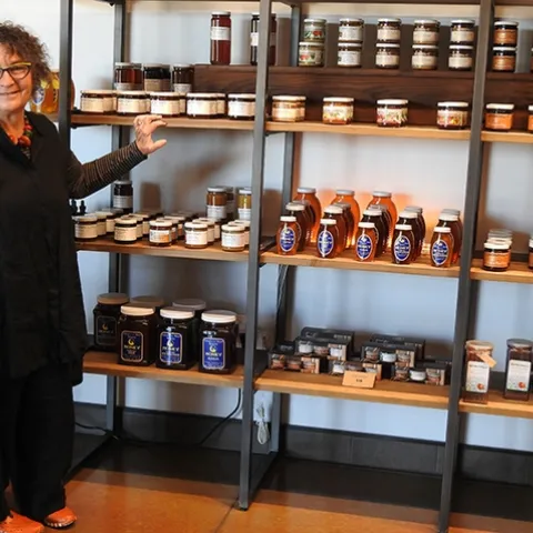 "Queen Bee" Amina Harris of Z Specialty Food is also the executive director of the UC Davis Honey and Pollination Center. (Photo by Kathy Keatley Garvey)