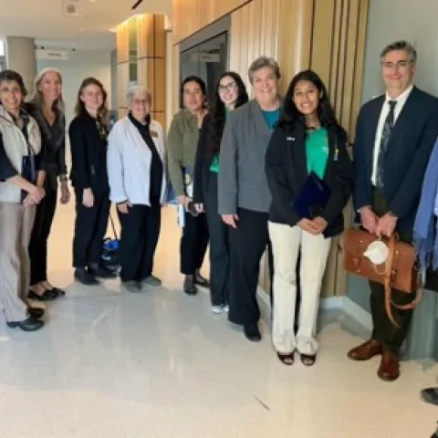 The UC ANR delegation gathers in the new state legislative office building: from left, Sarah-Mae Nelson, Dorina Espinoza, Mae Culumber, Christina Harrington, Clio Tarazi, Kamal Khaira, Sara Tibbets, Glenda Humiston, Megna Nayar, Igor Lacan and Mark Bell.