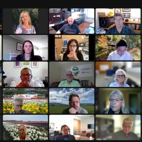 A Zoom gallery of faces.