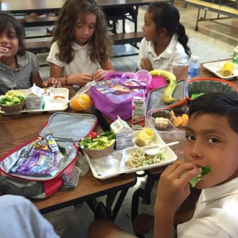 Students eat school lunch