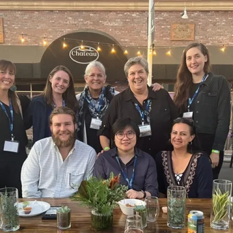UC ANR at California Economic Summit Summit. Standing from left, Ashley Hooper, Anne Megaro, Kathy Eftekhari, Glenda Humiston, Olivia Henry and Keith Taylor. Sitting from left, Alec Dompka, Cindy Chen and Rita Clemons. Photo courtesy of Keith Taylor