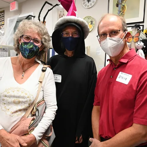 This trio at the Bohart Museum Society party is comprised of (from left) Professors Diane Ullman and Phil Ward, and Steve Nadler, professor and chair of the UC Davis Department of Entomology and Nematology. (Photo by Kathy Keatley Garvey)