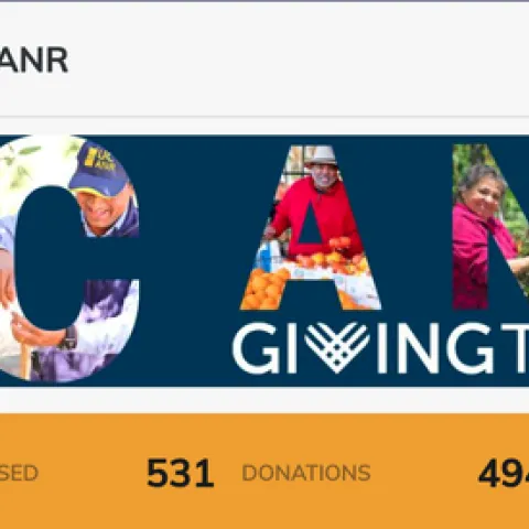 Donate to UC ANR GivingTuesday
RAISED: $89,477
DONATIONS: 531
DONORS: 494