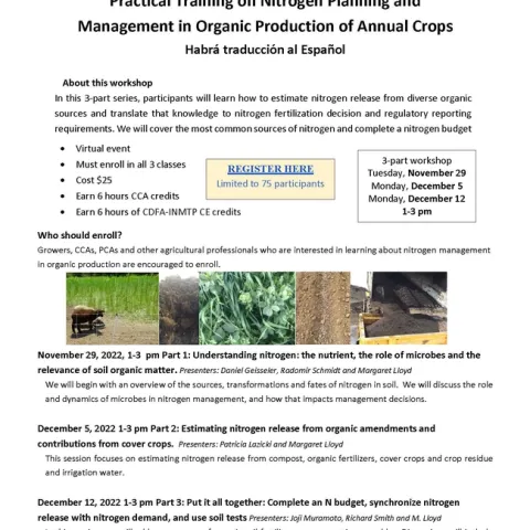 2022 N Workshop in Organics flier Page 1