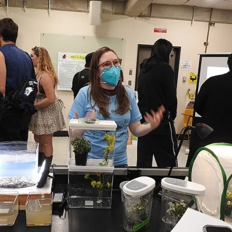 Adelaine "Addie" Abrams answers questions about agricultural entomology at the 2022 annual UC Davis Picnic Day activities in Briggs Hall. (Photo by Kathy Keatley Garvey)