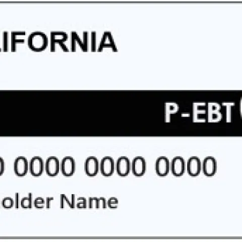 White credit card that says California P-EBT with 0s for account number