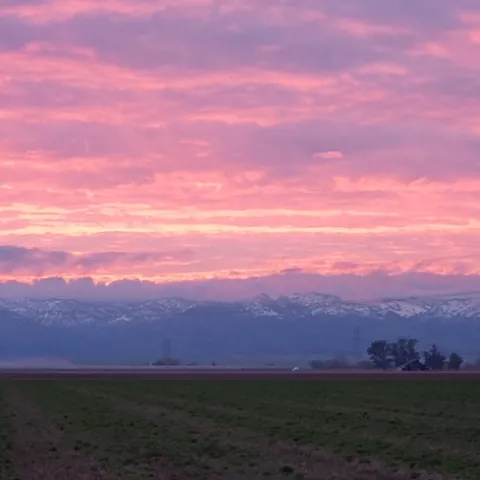 Sunset over snow covered Blue Ridge Berryessa Conservation Area