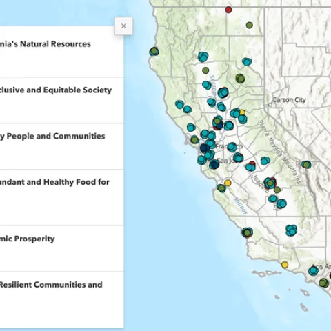 Image of a map with colored dots that represent different condition changes. Legend displayed on left shows the condition change represented by each color.
