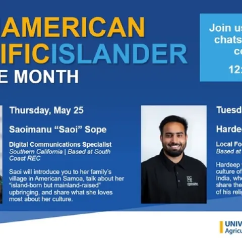 AAPI Month promo with photos of Saoi Sope and Hardeep Singh