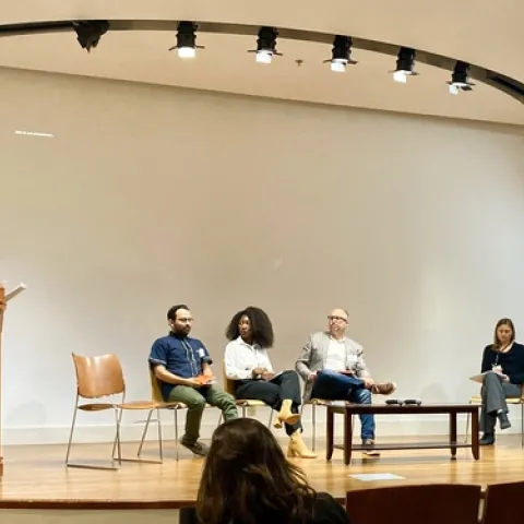 Kristin Dobbin moderates a panel on the key challenges for achieving groundwater sustainability. Photo by Ellen Bruno.