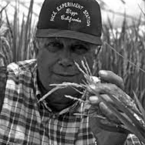 Potrait of Carl showcasing a rice plant